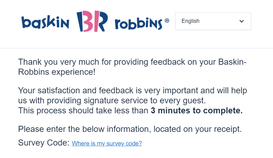 tell baskin robbins survey