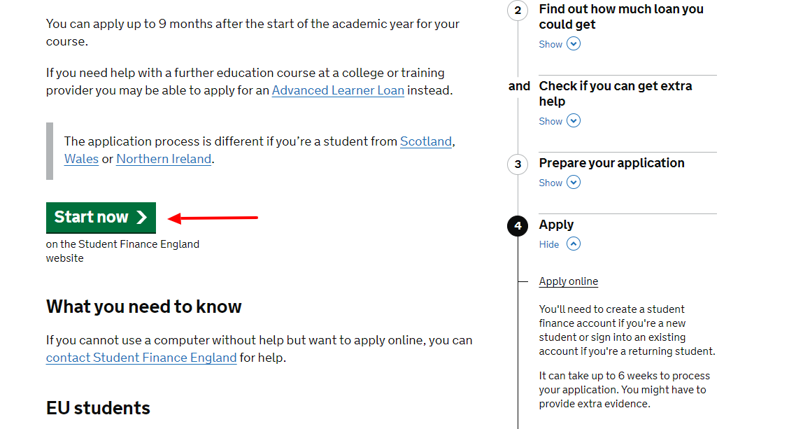 apply for student finance uk