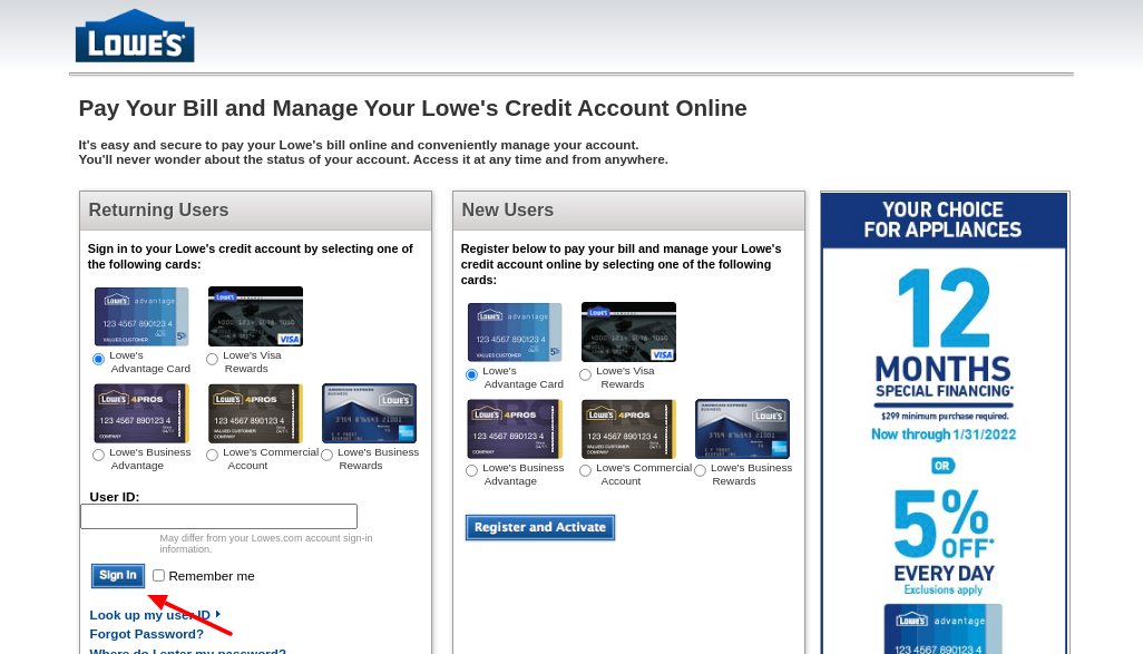 lowes credit card login