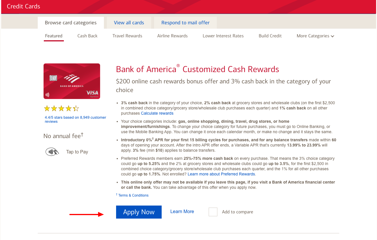 bank of america credit card apply