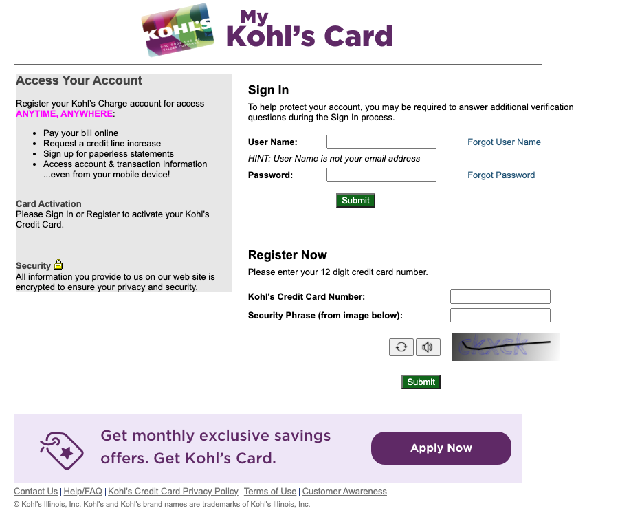 kohls card activation