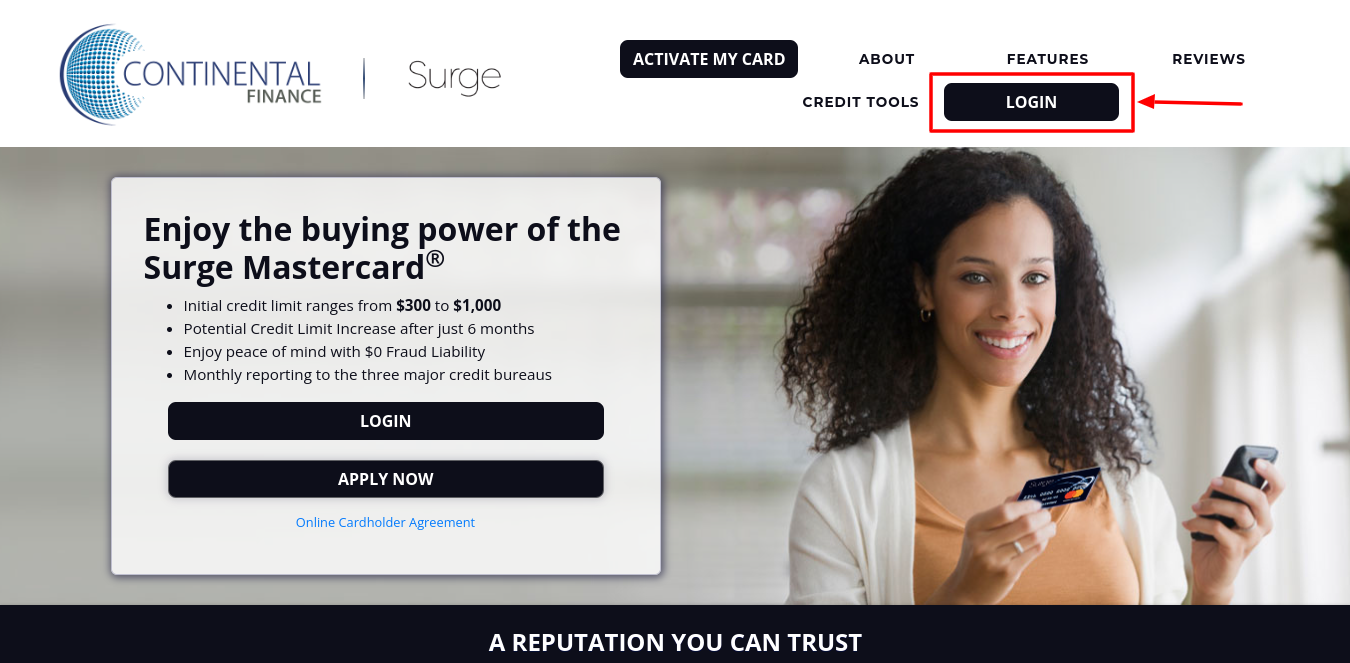surge credit card login
